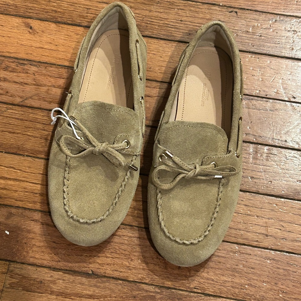 H&M Premium Collection Light Beige Suede Driving Moccasins Shoes Size 38/7
